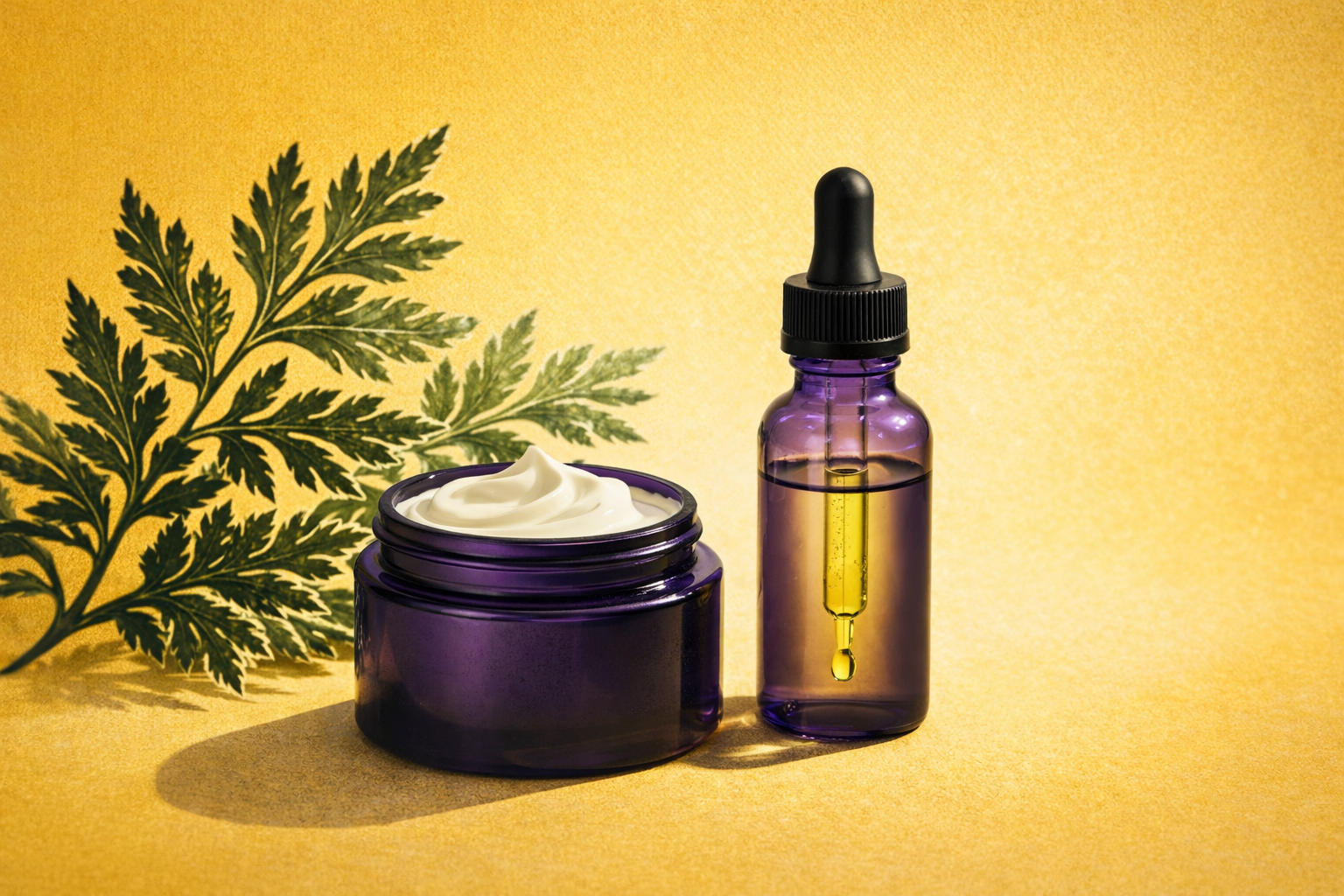 Artemisia-annua-Salbe und Extraktflasche im Vergleich – Anwendung auf der Haut